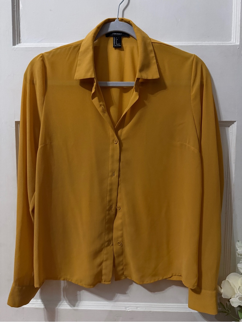 Forever 21 Mustard Yellow Button-Front Long Sleeve Shirt